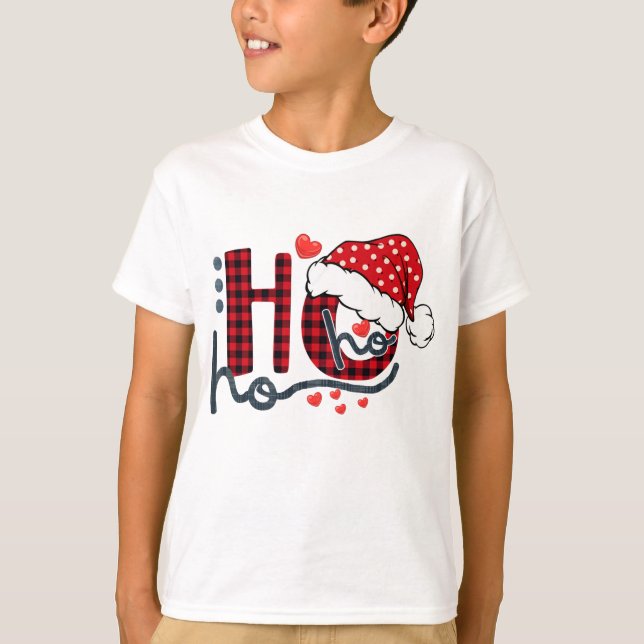 Ho Ho Buffalo Rote Karierte Weihnachtsmannmütze We T-Shirt (Vorderseite)