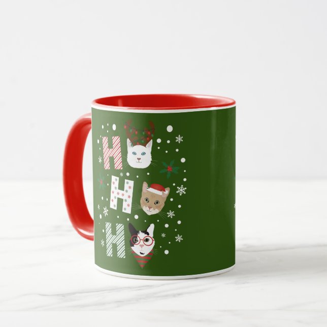 Ho Ho Cats Frohe Weihnachten Tasse (Vorderseite Links)