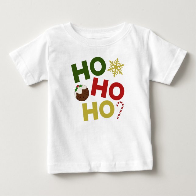 HO HO+Christmas Pudding, Candy, Snowflake Baby T-shirt (Vorderseite)