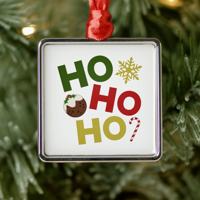 HO HO+Christmas Pudding, Candy, Snowflake Ornament Aus Metall (Baum)