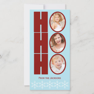 HO HO Foto Holiday Card Blau und Rot Feiertagskarte