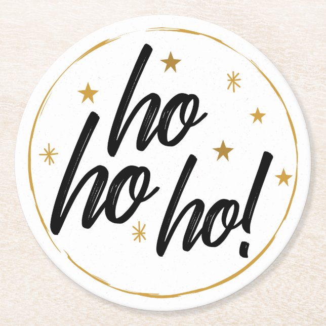 Ho ho! Goldene Sterne Runder Pappuntersetzer (Vorderseite)