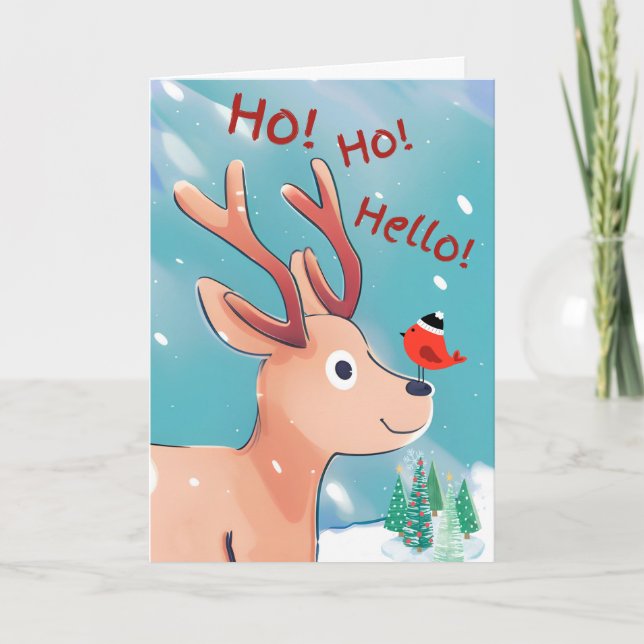 Ho Ho Hallo Weihnachten Niedliches Baby Deer im Sc Karte (Vorderseite)