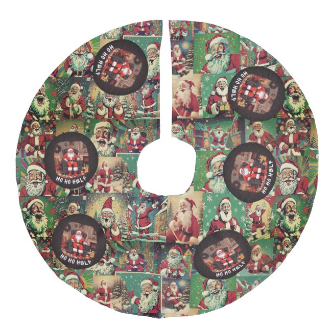 HO HO HELP-Baumrock Leinenimitat Weihnachtsbaumdecke (Vorderseite)