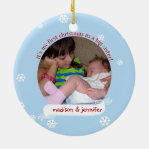 Ho Ho Ho 1st Christmas as Big Sister custom photo Keramik Ornament