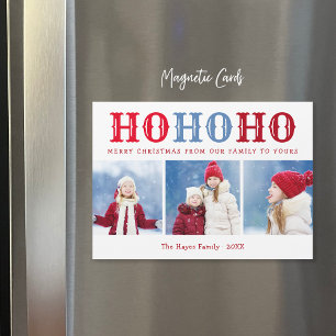 Ho Ho Ho 3 FotoCollage Magnetic Holiday Card Magnetkarte