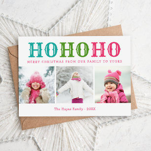 Ho Ho Ho   3 FotoCollage Magnetic Holiday Card Magnetkarte