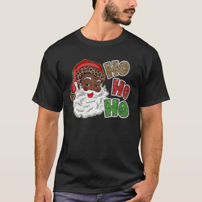 Ho Ho Ho Afrikanischer Amerikaner Santa Black Merr T-Shirt (Vorderseite)