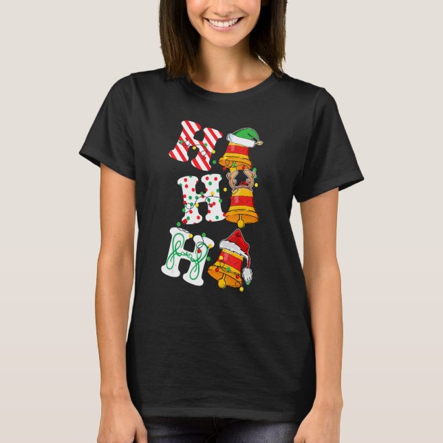 Ho Ho Ho Bell Lights Weihnachtsmannmütze Rentier E T-Shirt (Vorderseite)