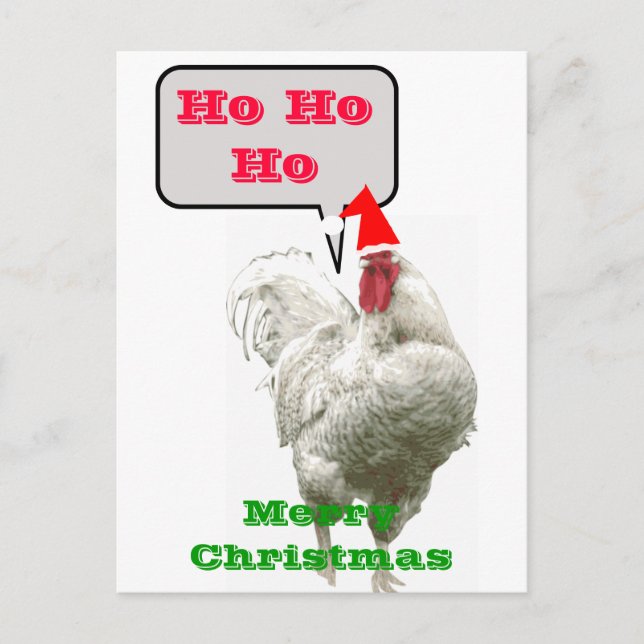 Ho Ho Ho Big Frohe Weihnachts-Rooster Postkarte (Vorderseite)