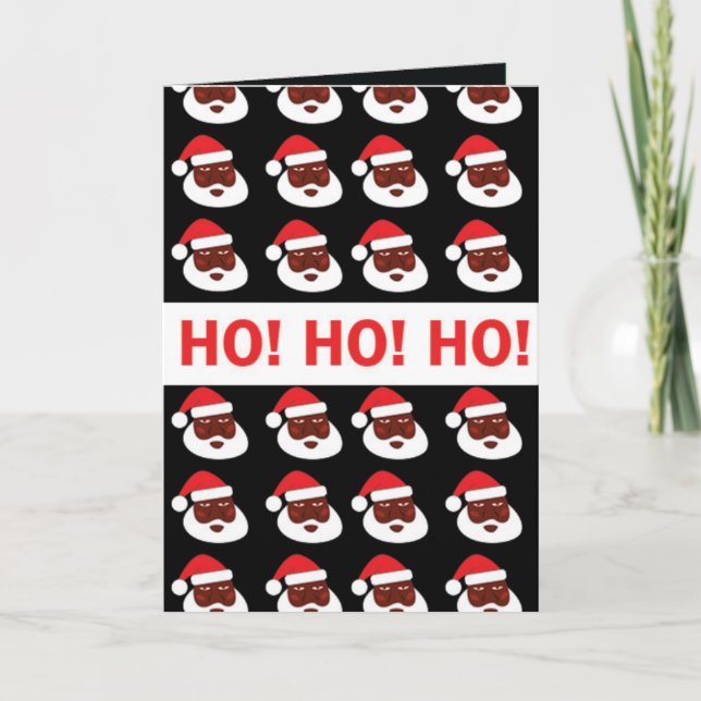 Ho Ho Ho Black Santa Greeting Card Dankeskarte (Vorderseite)