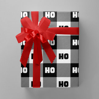 Ho Ho Ho Black White Chic Christmas Buffalo Plaid Geschenkpapier