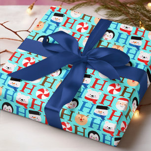 Ho Ho Ho Blauer Weihnachtsmann Schneemann Kinder W Geschenkpapier