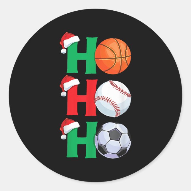 Ho Ho Ho Boys Christmas Srts Basketball Baseball S Runder Aufkleber (Vorderseite)