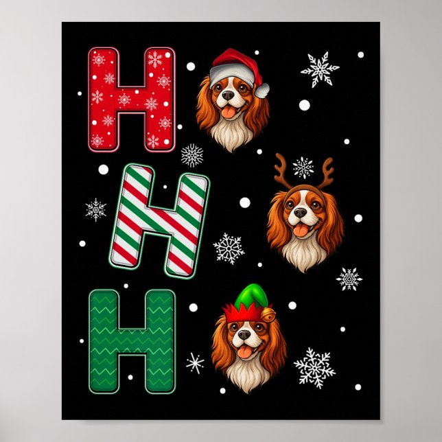 Ho Ho Ho Cavalier King Charles Spaniel Dog Santa E Poster (Vorne)