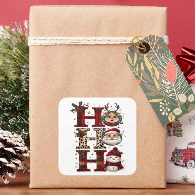 Ho Ho Ho Charaktere Weiß Quadratischer Aufkleber (Feiertag)