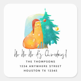 Ho Ho Ho Christmas Cat Rücksendeadresse Quadratischer Aufkleber