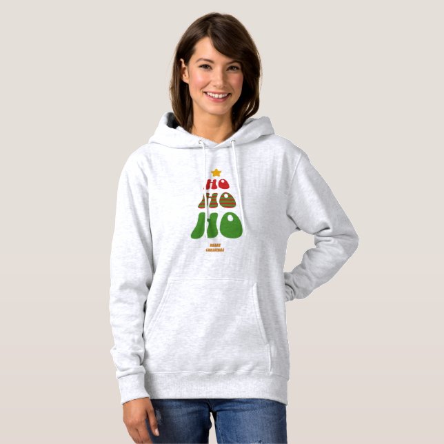 Ho Ho Ho Christmas Tree – Retro Xmas Hoodie (Vorne ganz)