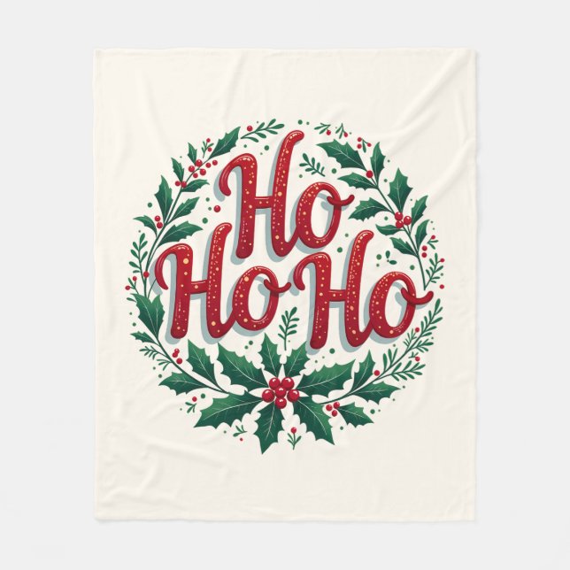 Ho Ho Ho Christmas Wreath Typography Design Fleecedecke (Vorderseite)