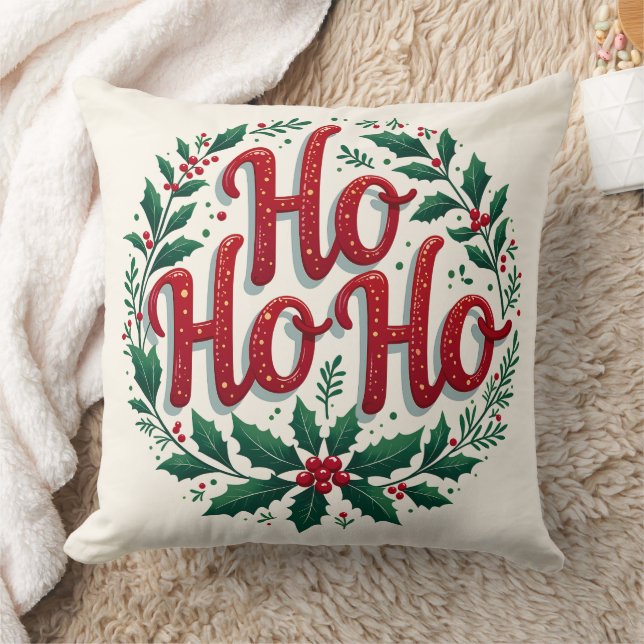 Ho Ho Ho Christmas Wreath Typography Design Kissen (Decke)