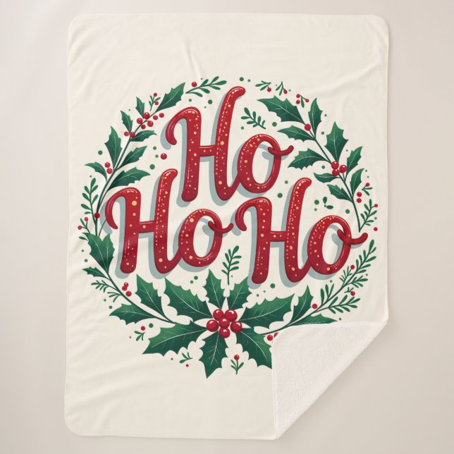 Ho Ho Ho Christmas Wreath Typography Design Sherpadecke (Vorderseite)