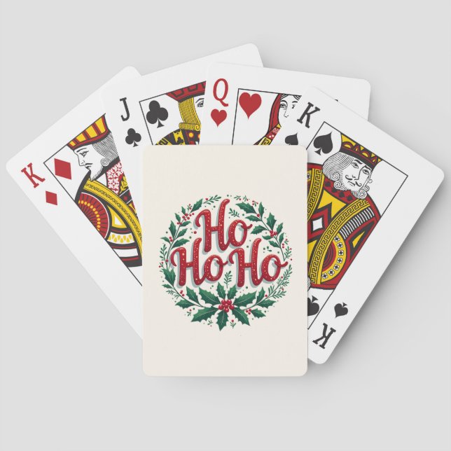 Ho Ho Ho Christmas Wreath Typography Design Spielkarten (Rückseite)