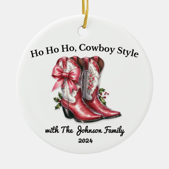 Ho Ho Ho, Cowboy Style Keramik Ornament (Vorne)