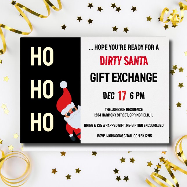 HO HO HO Dirty Weihnachtsfeiertag Party Modern Folieneinladung (HO HO HO Dirty Santa Christmas Party Modern Foil Invitation)