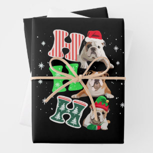 Ho Ho Ho English Bulldog Santa Rentier Weihnachten Geschenkpapier Set