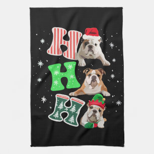 Ho Ho Ho English Bulldog Santa Rentier Weihnachten Geschirrtuch
