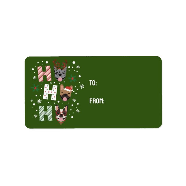 Ho Ho Ho French Bulldog Frohe Weihnachten Adressaufkleber (Vorne)