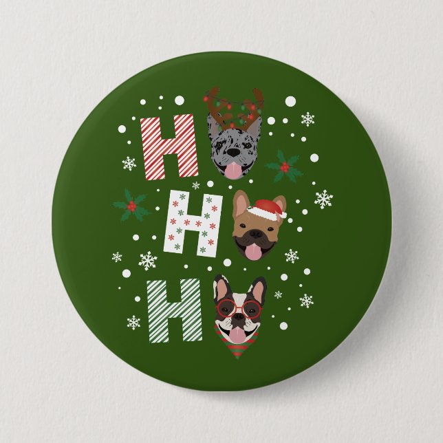 Ho Ho Ho French Bulldog Frohe Weihnachten Button (Vorderseite)