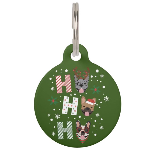 Ho Ho Ho French Bulldog Frohe Weihnachten Haustiermarke (Vorderseite)