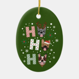 Ho Ho Ho French Bulldog Frohe Weihnachten Keramik Ornament
