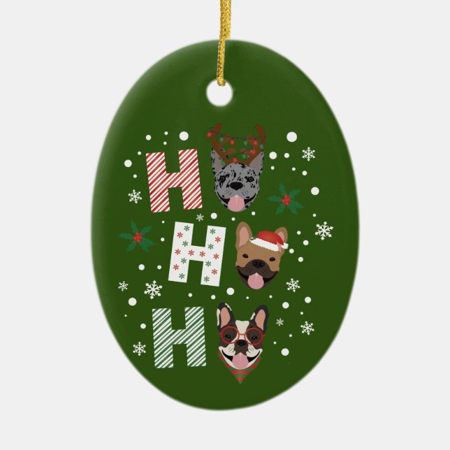 Ho Ho Ho French Bulldog Frohe Weihnachten Keramik Ornament (Vorne)