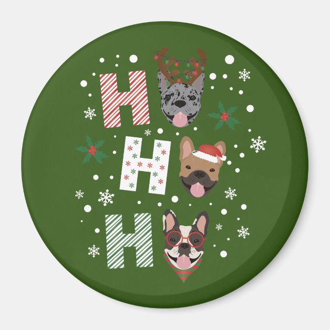 Ho Ho Ho French Bulldog Frohe Weihnachten Magnet (Vorne)