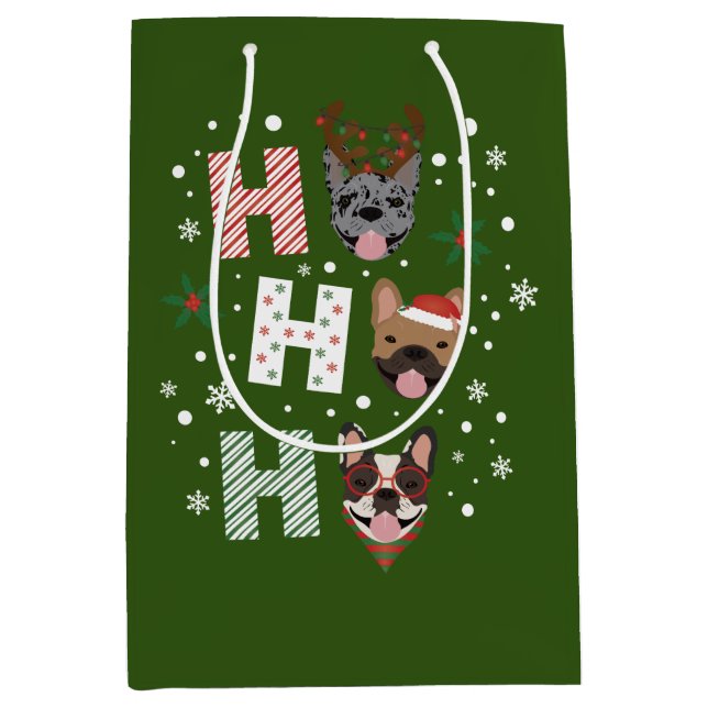 Ho Ho Ho French Bulldog Frohe Weihnachten Mittlere Geschenktüte (Vorderseite)