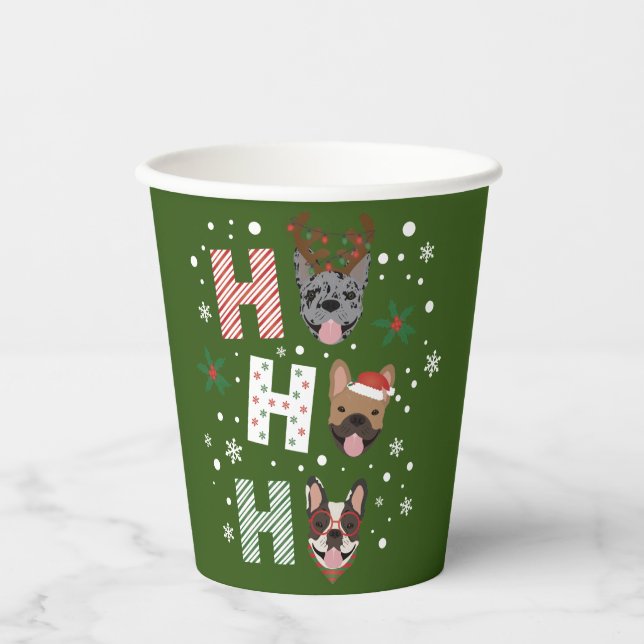 Ho Ho Ho French Bulldog Frohe Weihnachten Pappbecher (Vorderseite)