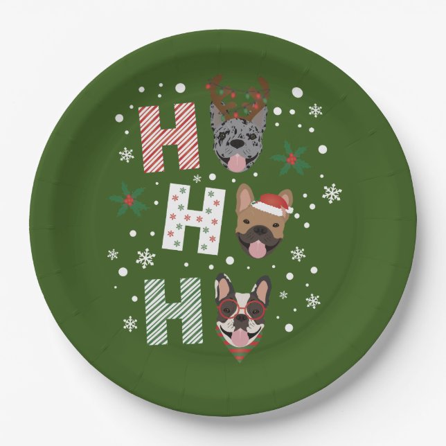 Ho Ho Ho French Bulldog Frohe Weihnachten Pappteller (Vorderseite)