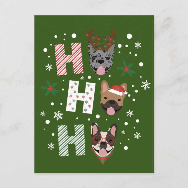 Ho Ho Ho French Bulldog Frohe Weihnachten Postkarte (Vorderseite)