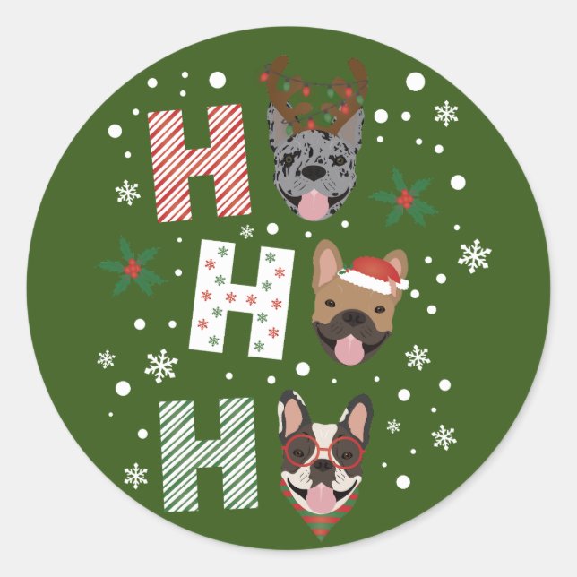 Ho Ho Ho French Bulldog Frohe Weihnachten Runder Aufkleber (Vorderseite)