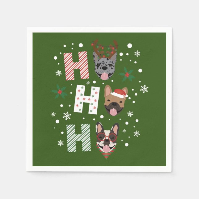Ho Ho Ho French Bulldog Frohe Weihnachten Serviette (Vorderseite)