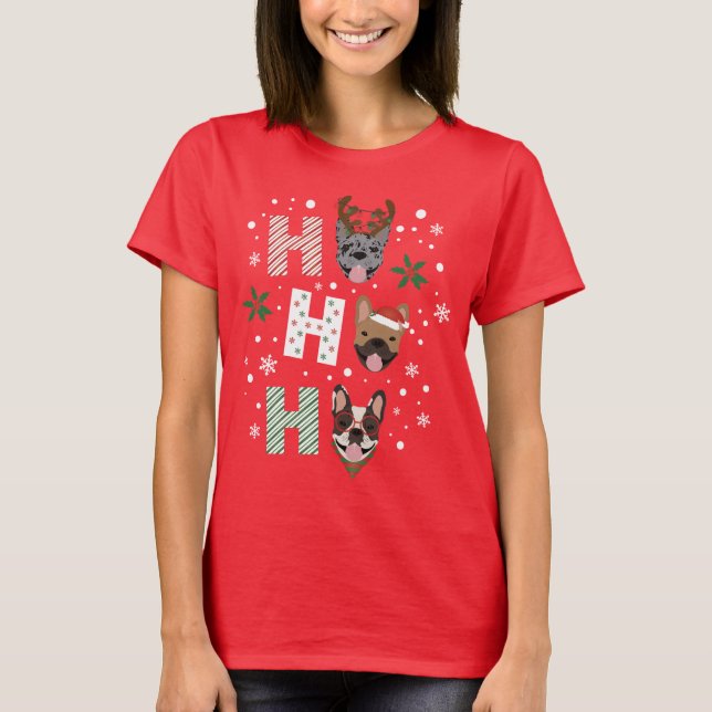 Ho Ho Ho French Bulldog Frohe Weihnachten T-Shirt (Vorderseite)