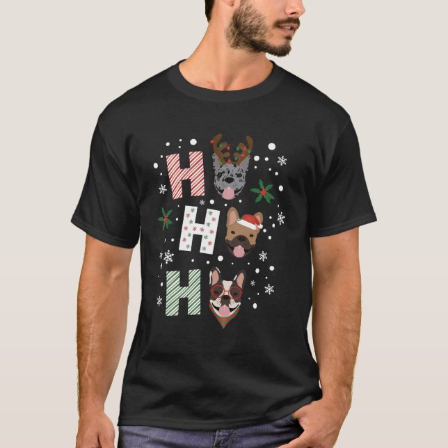 Ho Ho Ho French Bulldog Frohe Weihnachten T-Shirt (Vorderseite)