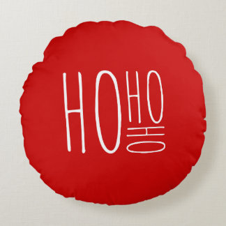 HO HO HO Frohe Weihnachten im Landhausstil Rot Rundes Kissen