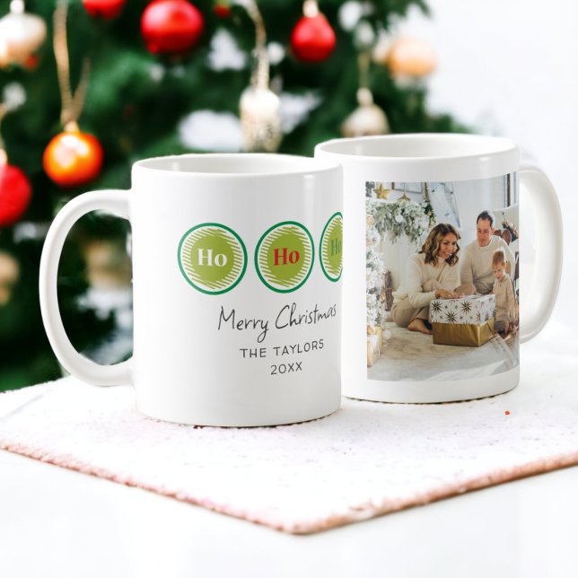Ho Ho Ho Frohe Weihnachten Modernes Foto und Text Kaffeetasse (Ho Ho Ho Merry Christmas Modern Photo and Text Coffee Mugs from Ricaso Add family name or other text)