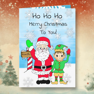 Ho Ho Ho Frohe Weihnachten Santa und Elf Karte