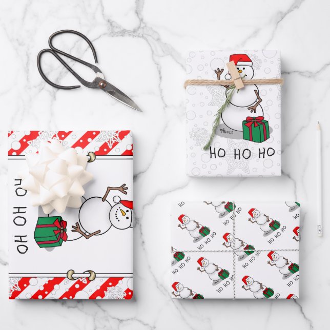Ho Ho Ho Frohe Weihnachten Weihnachtsmann Niedlich Geschenkpapier Set (Vorderseite)