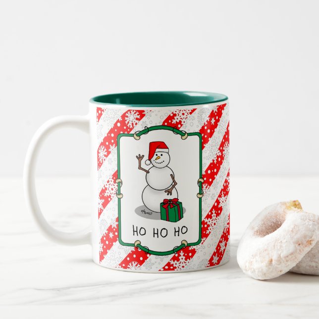 Ho Ho Ho Frohe Weihnachten Weihnachtsmann Niedlich Zweifarbige Tasse (Mit Donut)