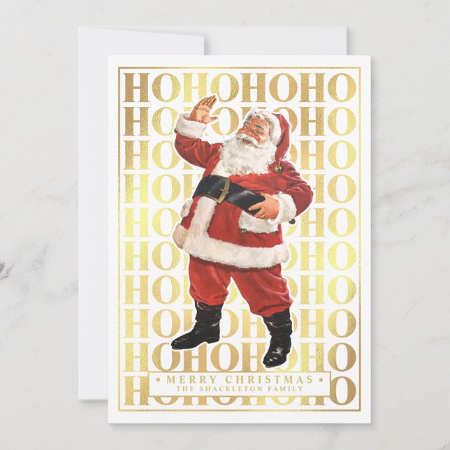 Ho Ho Ho Frohe Weihnachtskarten Imitats Gold Foil Einladung (Vorderseite)